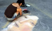 Title: Street Artist in Florence, Italy Caption: The elemental human impulse for artistic creativity, beginning with the cave art of the upper Paleolithic and so well expressed during the European Renaissance, still lives in the soul of this street artist in Florence, Italy, who is portraying a Madonna figure on a busy pedestrian walkway near the famous Duomo of Florence, the Cathedral of Santa Maria del Fiore.