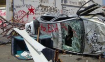 June 3, 2013. Car positioned as part of a makeshift barricade. Photo courtesy Servando Z Hinojosa