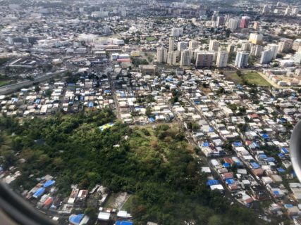 Photo of San Juan from the window of an airplane.