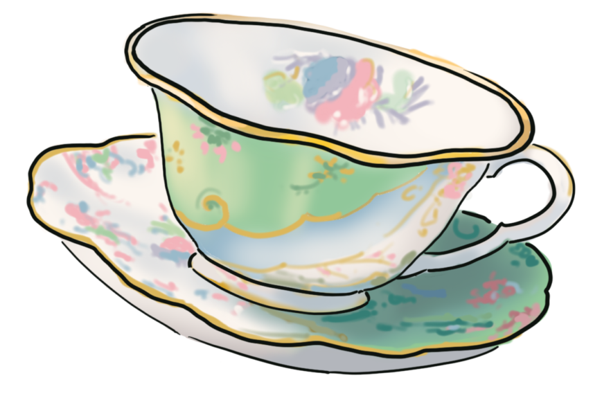 An illustration of a teacup and saucer.