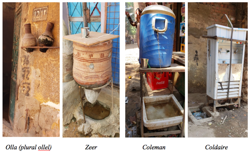 Photos of different types of sabil, or water fountains, side by side.