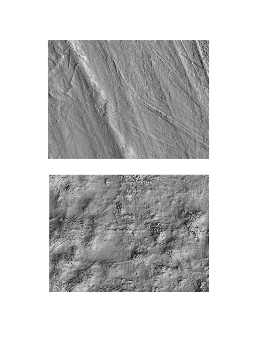 Two photographs showing microwear on teeth