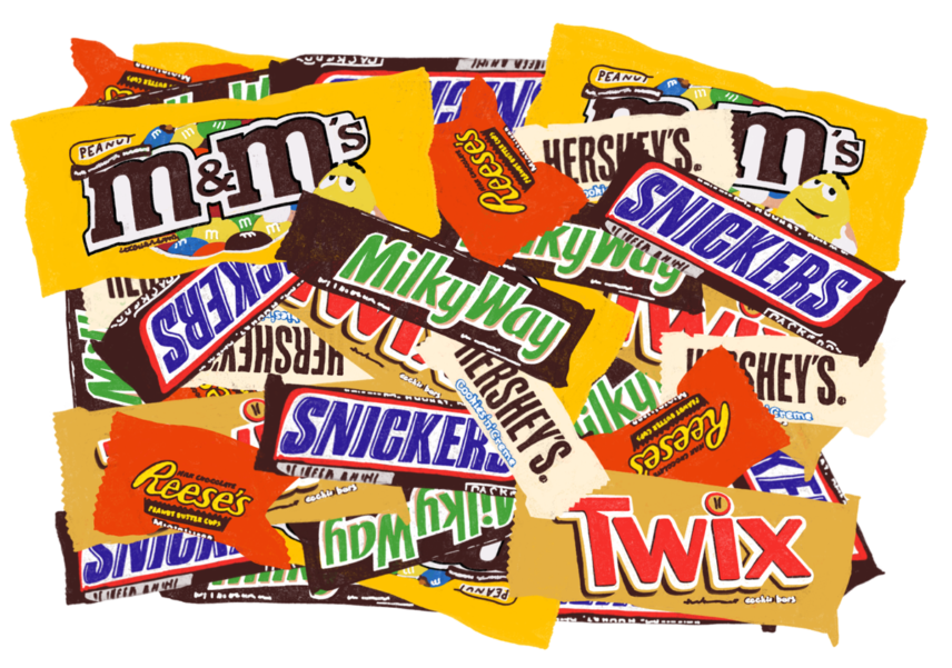 Illustration of different chocolate candies