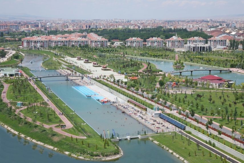 Photograph of a city riverfront