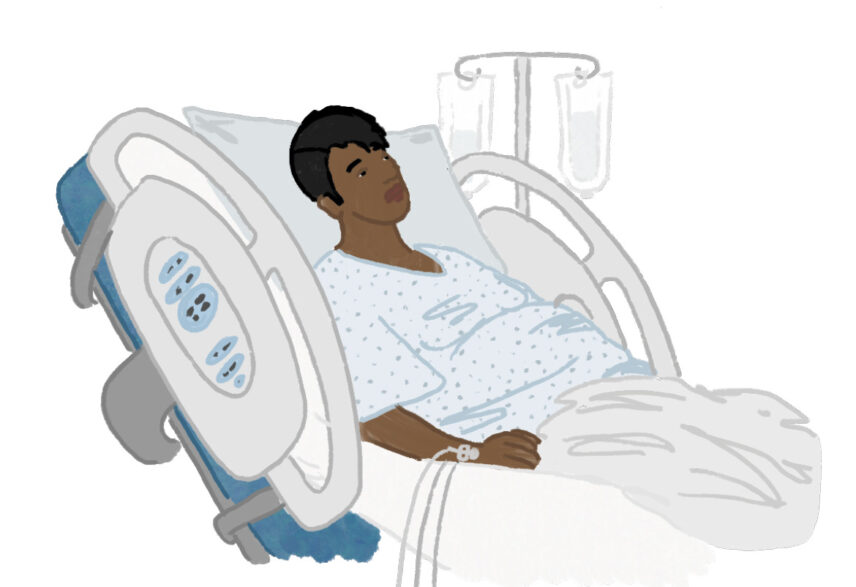 Illustration of a Black woman in a hospital bed
