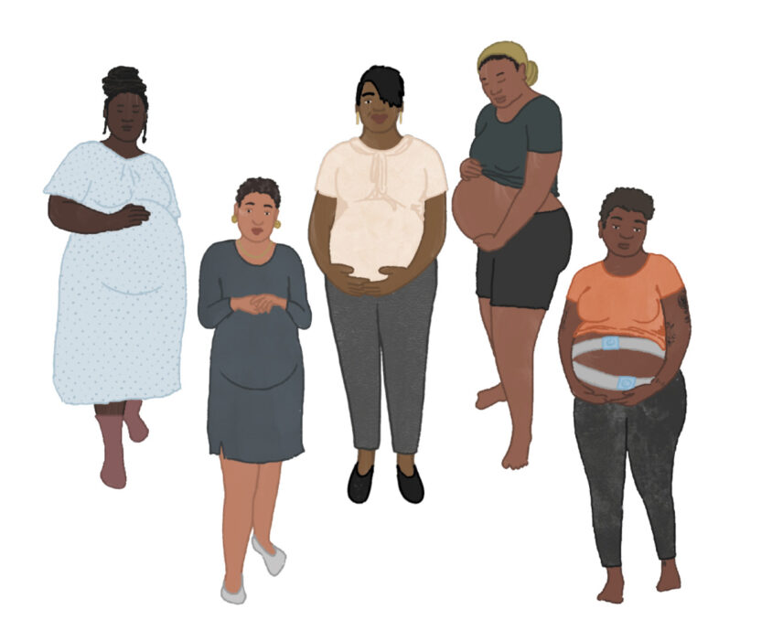 Illustration of five pregnant Black women