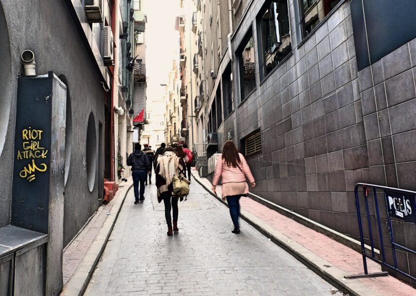 Photograph of people on a street in Beyoglu, Istanbul.