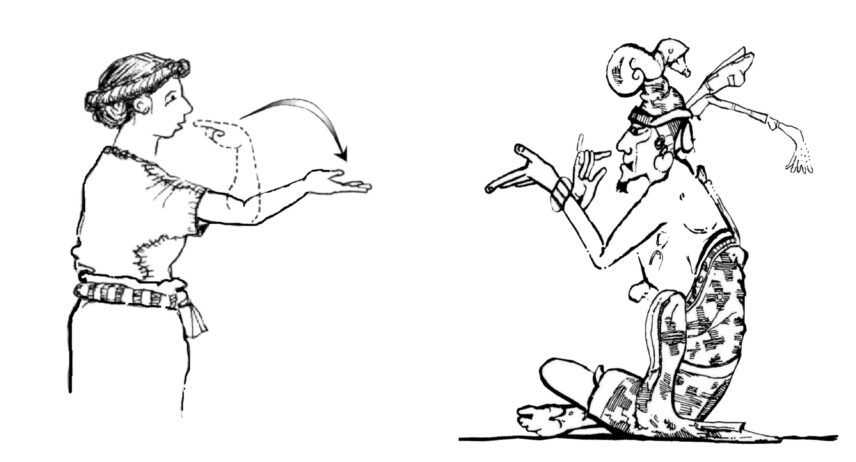 Illustrations of two individuals facing each other