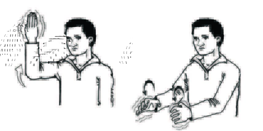 Illustrations of a man signing