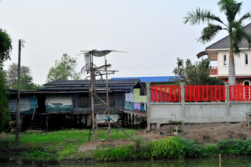 Photograph of buildings situated on a river