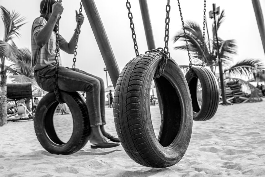 Photograph of tires being used for swings