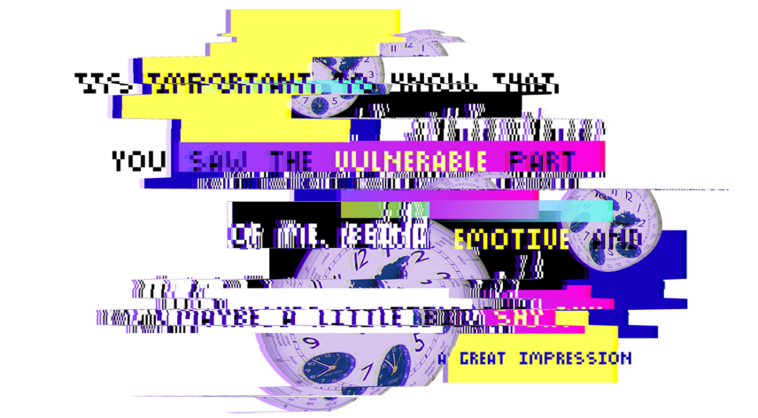 A collage composed in a digital glitch effect and borrowing elements from the portion of the story under the heading "Rehearsal."
