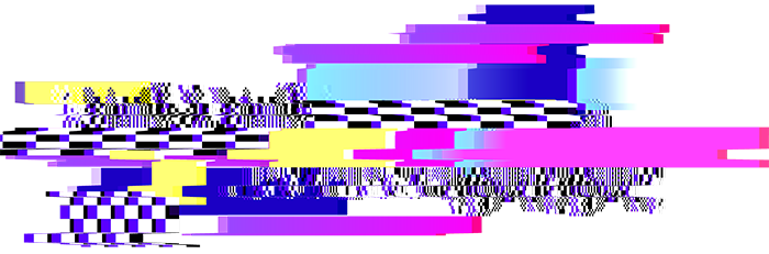 Decorative element. Purple, blue, pink, yellow, black, and white lines overlap and create the impression of a digital, visual glitch, like one might see on a malfunctioning monitor.