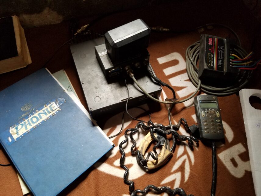 The desk of a radiophonie operator, based in the church of a small town in northeastern Congo. This church has had a phonie for decades, inspiration for the humanitarian network.