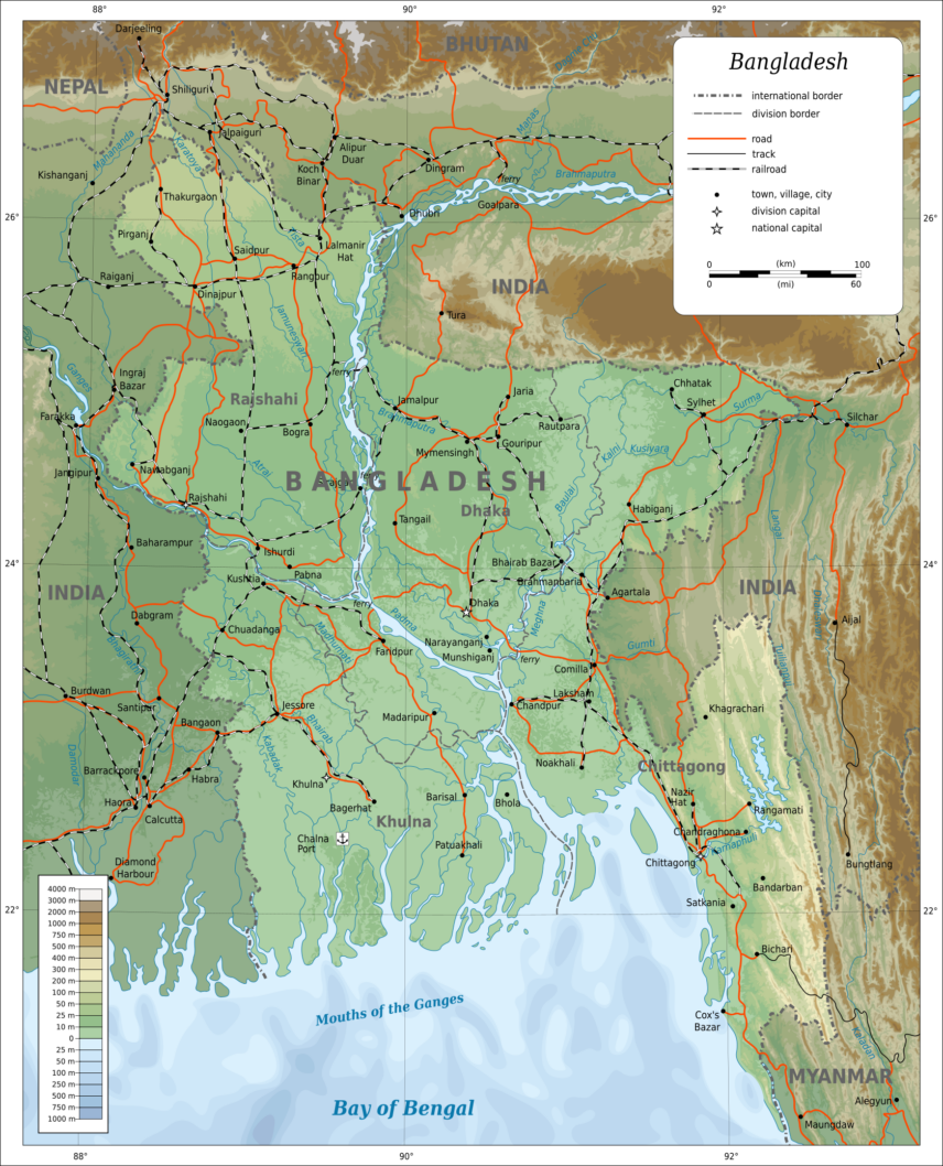 Map of Bangladesh showing the Jamuna River