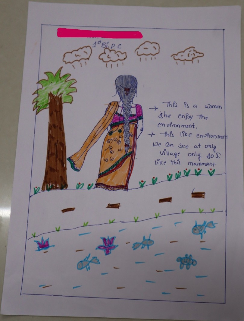 Figure 10: Appropriate Aspirations: A student draws her long-term aspiration to return to the village and live close to nature as a woman.