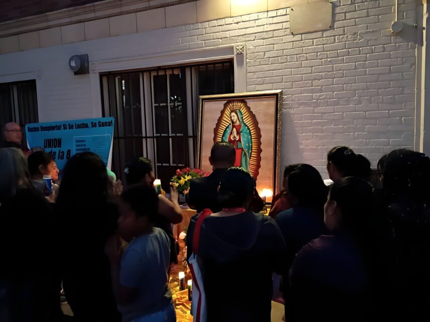 Vecinos gather pray to the Virgin of Guadaluape in Los Angeles