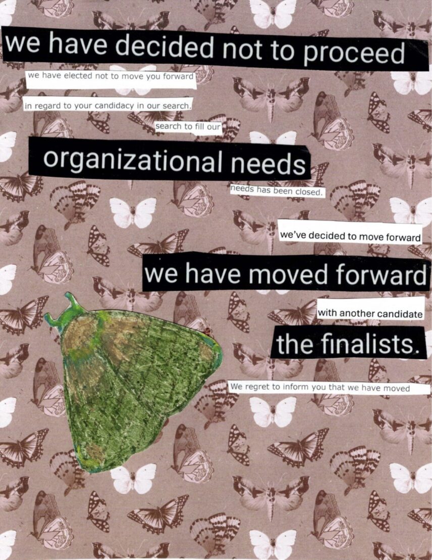 "in search" poem, mixed media collage by Lauren Ruhnke. January 2026."