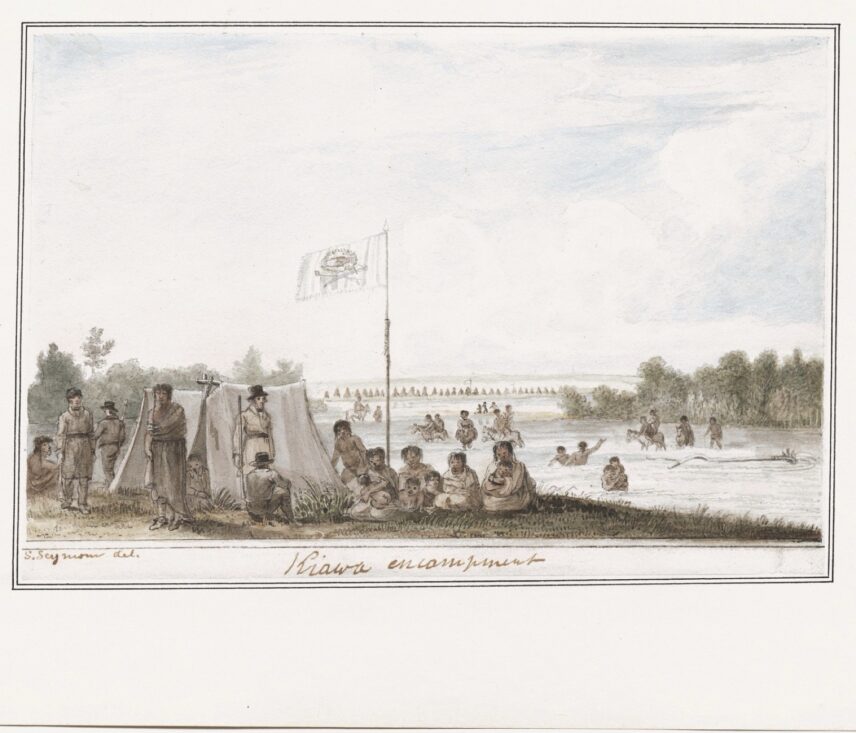 Samuel Seymour’s 1820 watercolor of “Kiowa Encampment,” from the Long Expedition from Pittsburgh to the Rocky Mountains.